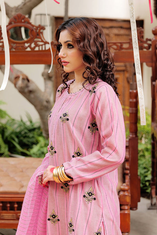 Picture of Senorita - LBD-02561 | Pink & Black | Casual plus 3 Piece Suit  | Cotton Yarn dyed Jacquard - Available at Raja Sahib