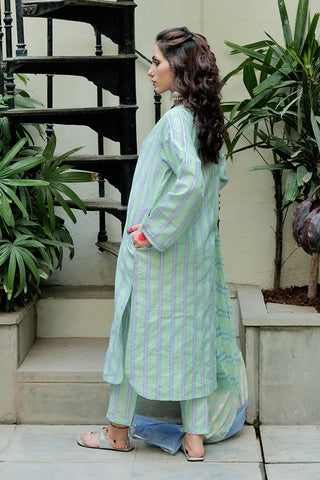 Picture of Senorita - LBD-02562 | Green & Blue | Casual plus 3 Piece Suit  | Cotton Yarndyed Jacquard - Available at Raja Sahib