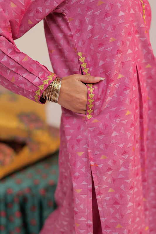 Senorita - LBD-02567 | Shocking Pink & Gold | Casual plus 3 Piece Suit  | Cotton Yarn dyed Jacquard