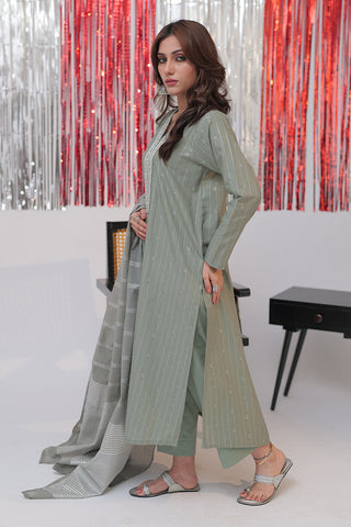 Senorita - LBD-02586 | Green & Silver | Casual plus 3 Piece Suit  | Cotton Dobby Jacquard