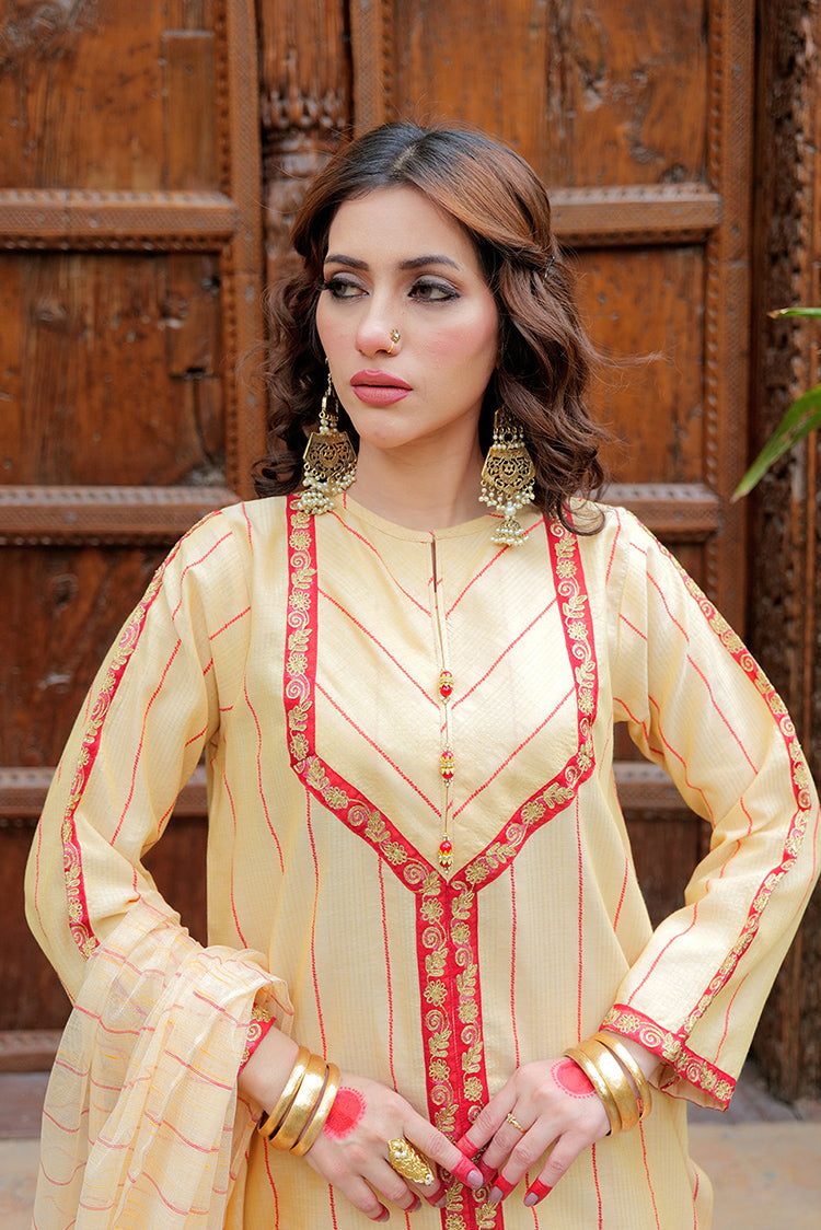 Picture of <!--cdv-->Senorita - LBD-02587 | Fawn & Multicolor | Casual plus 3 Piece Suit | Cotton Jacquard Dobby - Available at Raja Sahib