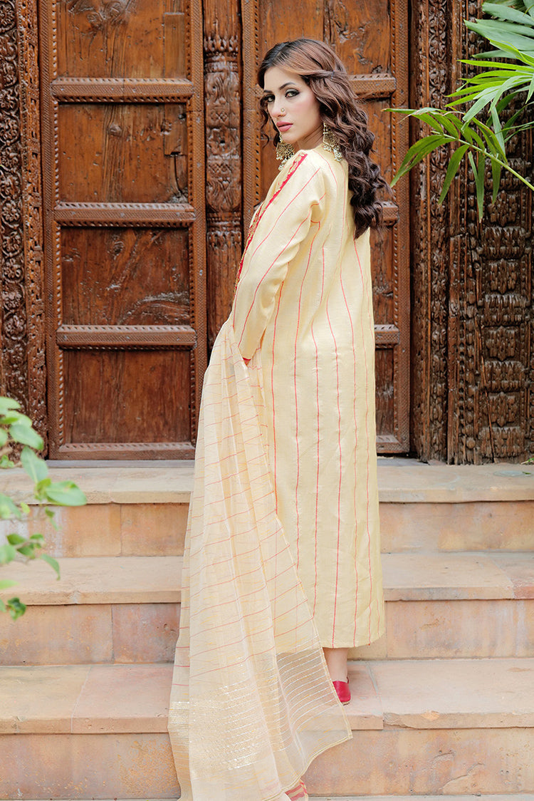 Picture of <!--cdv-->Senorita - LBD-02587 | Fawn & Multicolor | Casual plus 3 Piece Suit | Cotton Jacquard Dobby - Available at Raja Sahib