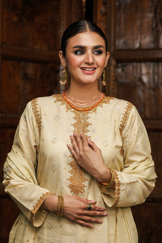 Picture of Senorita - LBD-02593 | Fawn & Gold | Casual plus 3 Piece Suit  | Cotton Jacquard Dobby - Available at Raja Sahib