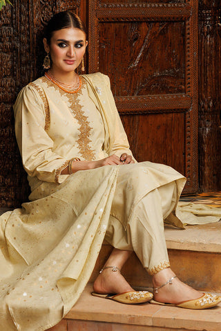 Picture of Senorita - LBD-02593 | Fawn & Gold | Casual plus 3 Piece Suit  | Cotton Jacquard Dobby - Available at Raja Sahib