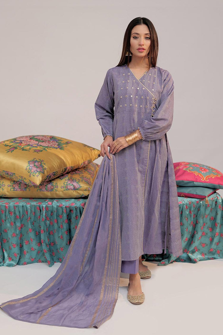 Picture of Senorita - LBD-02606 | Purple & Gold  | Casual plus 3 Piece Suit  | Cotton Jacquard - Available at Raja Sahib