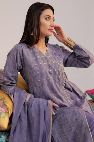 Picture of Senorita - LBD-02606 | Purple & Gold  | Casual plus 3 Piece Suit  | Cotton Jacquard - Available at Raja Sahib