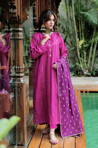 LBD-02609 | Magenta & Gold | Casual plus 3 Piece Suit  | Cotton Jacquard Dobby