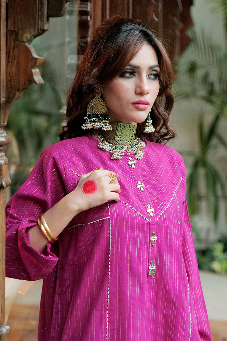 Picture of Senorita - LBD-02609 | Magenta & Gold | Casual plus 3 Piece Suit  | Cotton Dobby Jacquard - Available at Raja Sahib