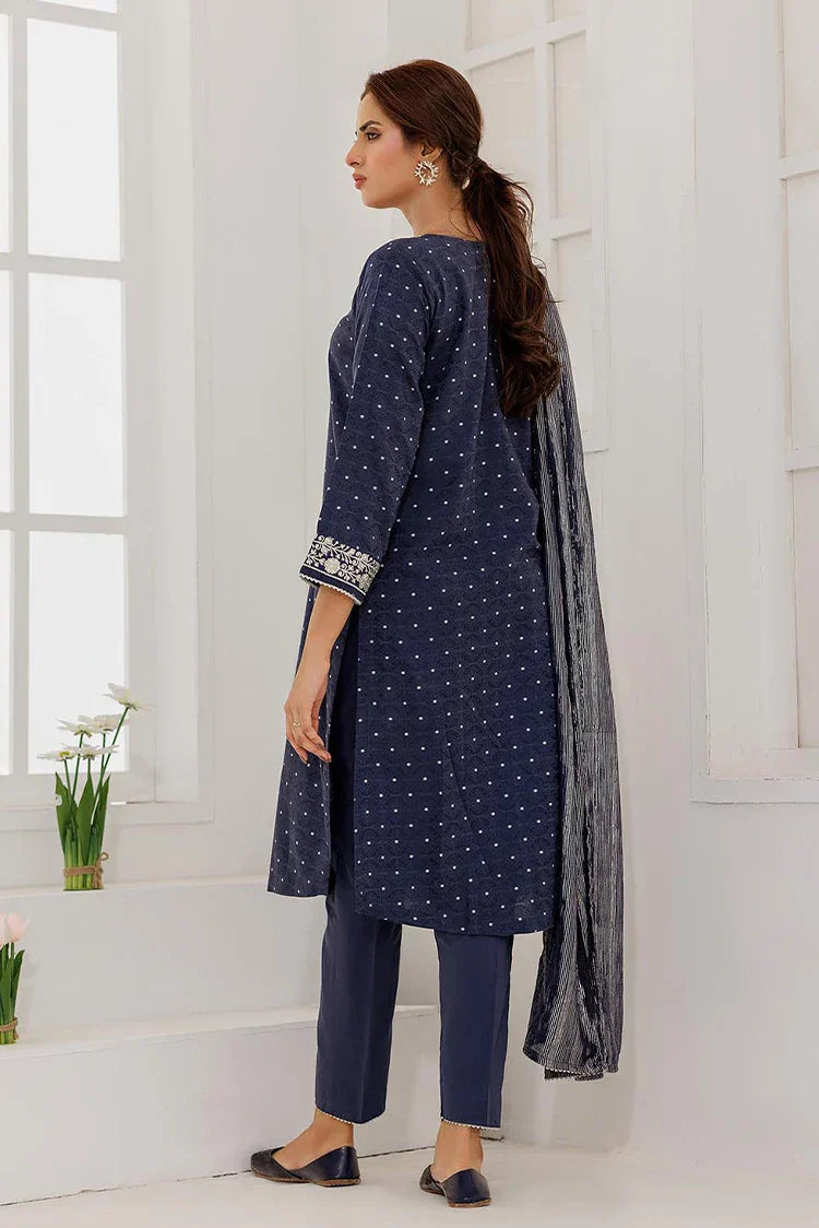 Picture of <!--aks-->LBD-02867 | Blue & Silver | Casual Plus 3 Piece Suit | Cotton Viscose Filament Jacquard - Available at Raja Sahib