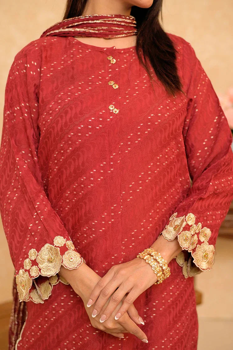 Picture of <!--awq-->LBD-02892 | Maroon & Gold | Casual Plus 3 Piece Suit | Cotton Viscose Filament Jacquard - Available at Raja Sahib