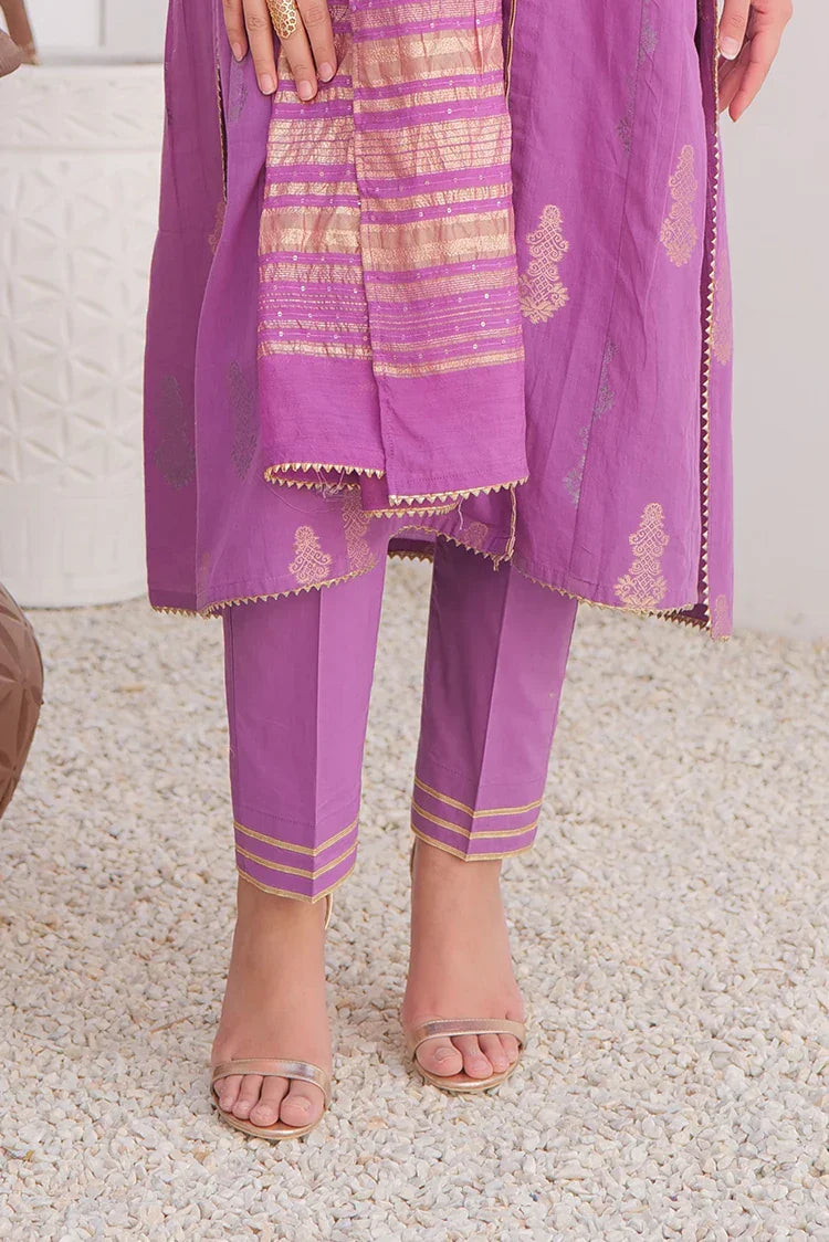 Picture of LBD-02894 | Purple & Gold | Casual Plus 3 Piece Suit | Cotton Jacquard - Available at Raja Sahib