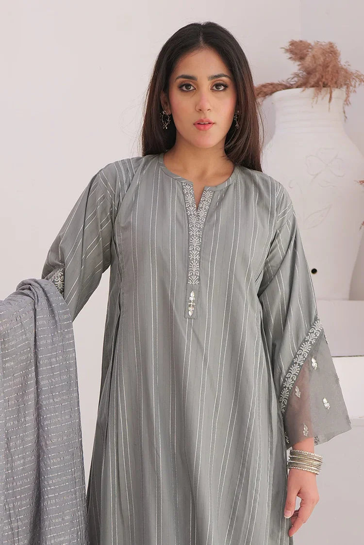 Picture of <!--awo-->LBD-02896 | Grey & Silver | Casual Plus 3 Piece Suit | Cotton Dobby Jacquard - Available at Raja Sahib