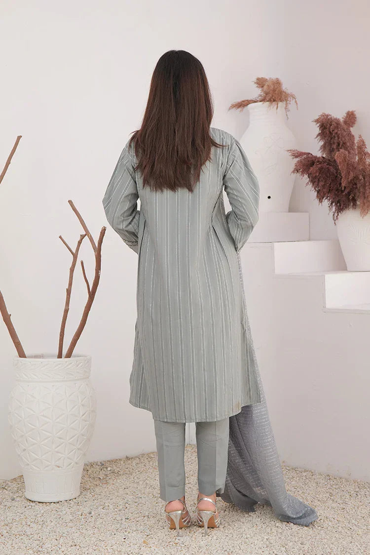 Picture of <!--awo-->LBD-02896 | Grey & Silver | Casual Plus 3 Piece Suit | Cotton Dobby Jacquard - Available at Raja Sahib