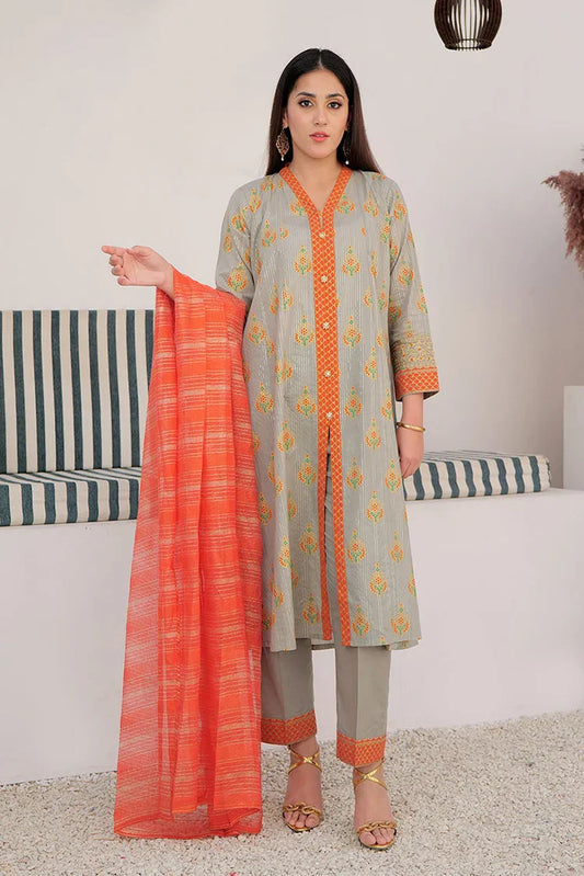 Picture of <!--aoi-->LBD-02992 | Beige & Multicolor | Casual Plus 3 Piece Suit | Cotton Dobby Dye over Gold Print - Available at Raja Sahib