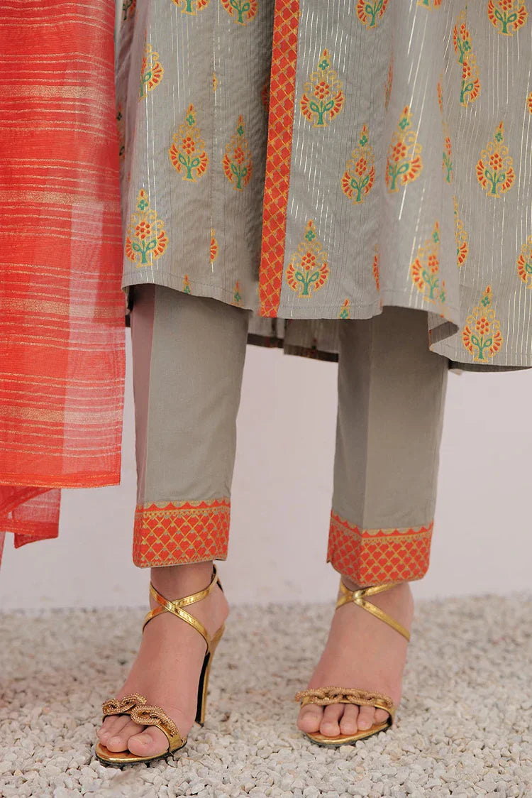 Picture of <!--aoi-->LBD-02992 | Beige & Multicolor | Casual Plus 3 Piece Suit | Cotton Dobby Dye over Gold Print - Available at Raja Sahib