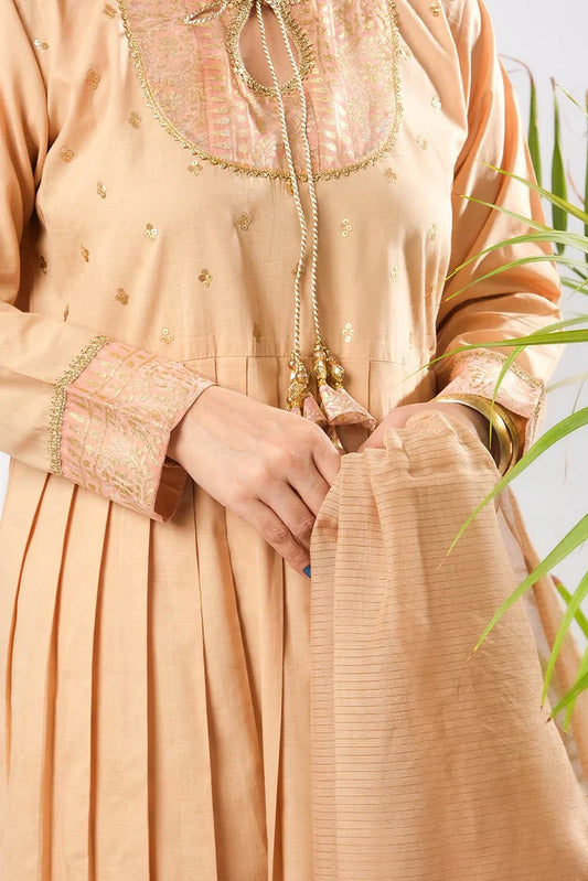 Senorita - Women Eid Dress - Fawn & Gold - Casual Plus 3 Piece Suit - LBD-03393
