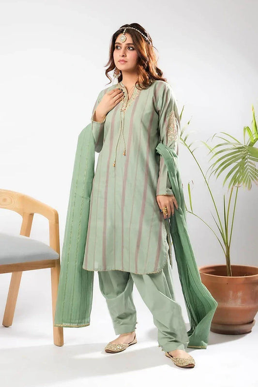 Senorita - Women Eid Dress - Sea Green & Multicolor - Casual Plus 3 Piece Suit - LBD-03404