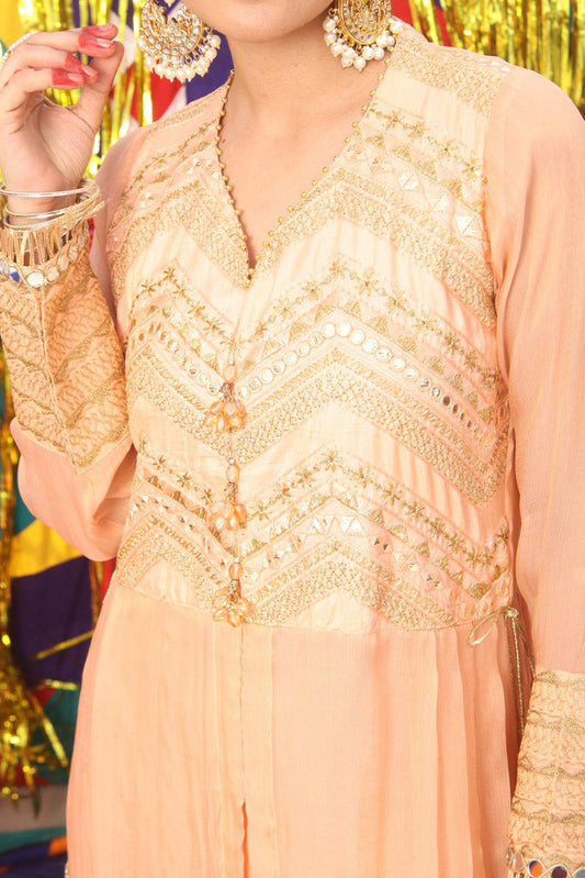 Senorita - LDD-01892 | Peach Golden | Formal 3 Piece Suit  | Pure Banarsi Masuri Self Base