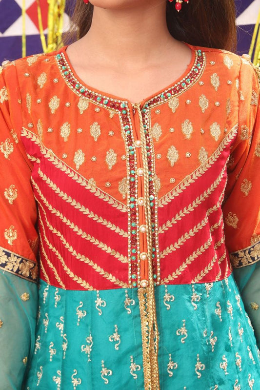 Senorita - LDD-01897| Tarqvise Green & Rust | Formal 3 Piece Suit  | Pure Banarsi  Organza Plain