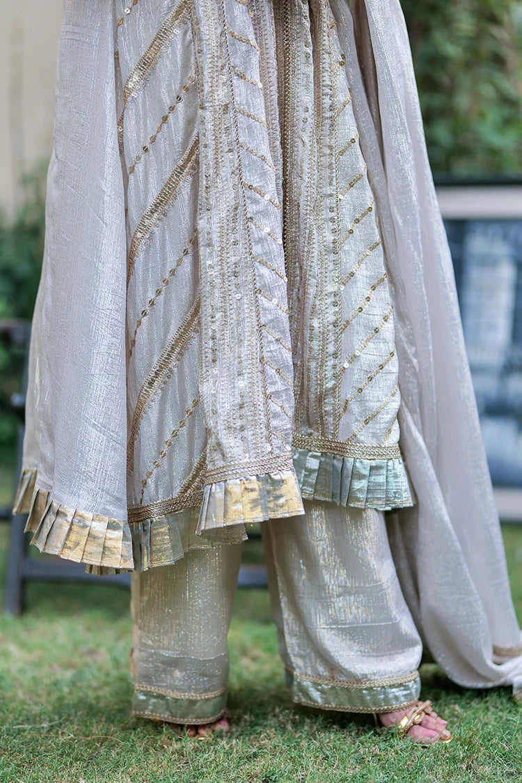 Picture of LDD-02708 | Fawn & Gold | Formal 3 Piece Suit | Banarsi Shimmer - Available at Raja Sahib