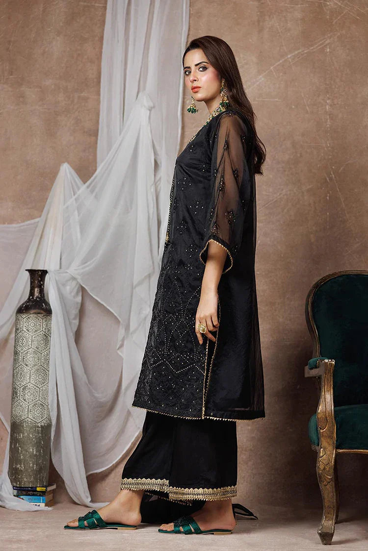 Women formal dress | Black  & Multicolor | Formal 3 Piece Suit | Banarsi Organza Plain Nylon | LDD-03092