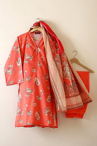 Kashish - Reaty to Wear 3 PC Lawn Suit - Rust-ish Orange - LNPLN3