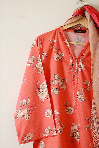 Picture of Kashish - Reaty to Wear 3 PC Lawn Suit - Rust-ish Orange - LNPLN3 - Available at Raja Sahib