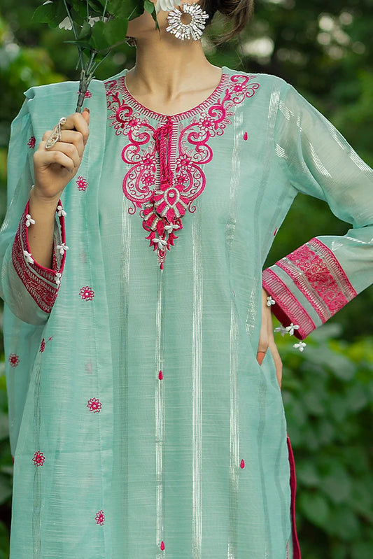 Tasneem Shamim - Hand Embellished Metallique Organza - Emerald