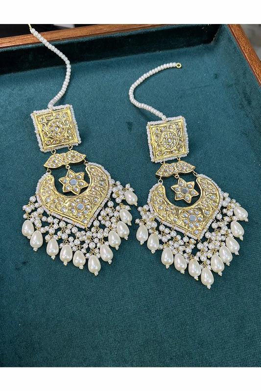 Mairaj Accessories - Kylie Pearl Thappa Kundan Earrings