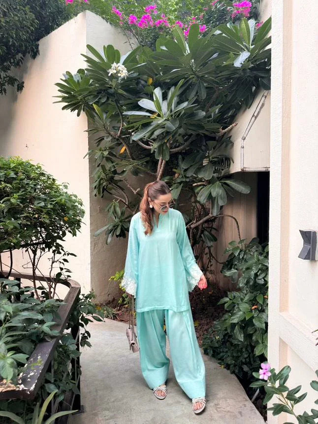 Picture of Manahils - Aqua Embroidered Set - Available at Raja Sahib