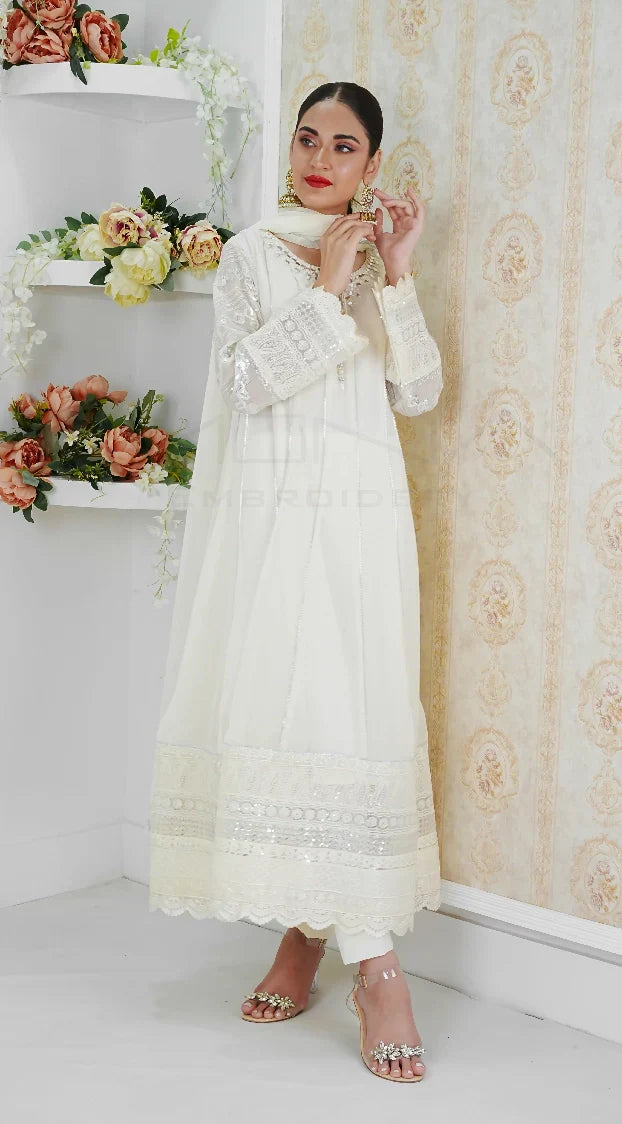 Picture of <!--aqy-->Manahils - Kurti 121-Crimson Glow- Off White - Available at Raja Sahib