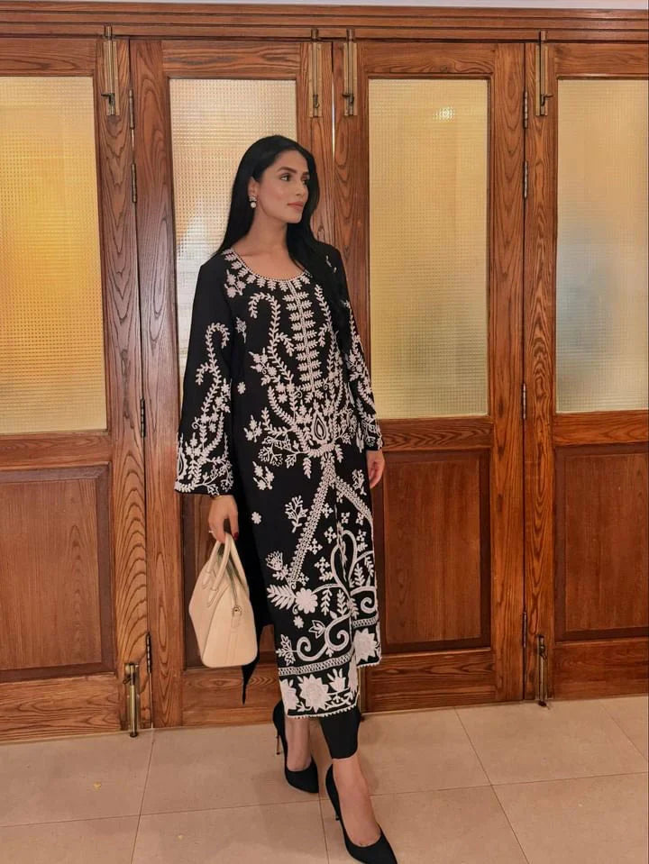 Picture of Manahils - Black Ari Embroidered Tunic - Available at Raja Sahib