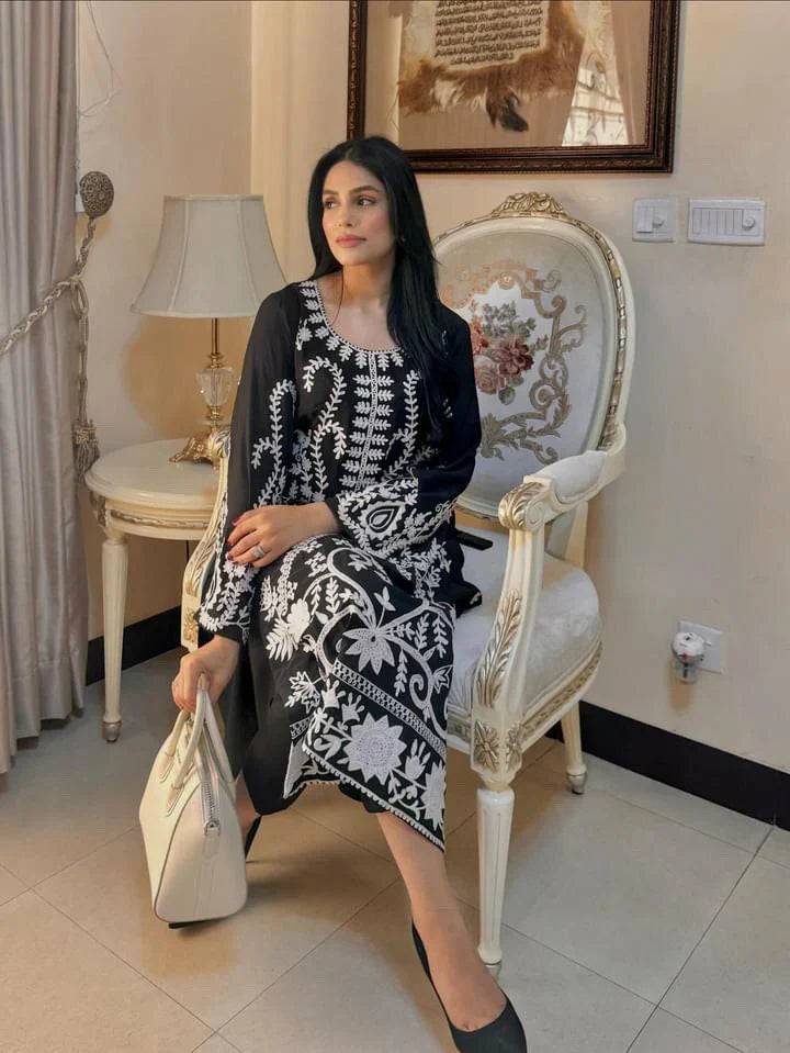 Picture of Manahils - Black Ari Embroidered Tunic - Available at Raja Sahib