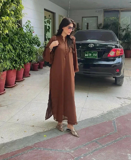 Picture of Manahils - Brown Button Set+Fringes - Available at Raja Sahib