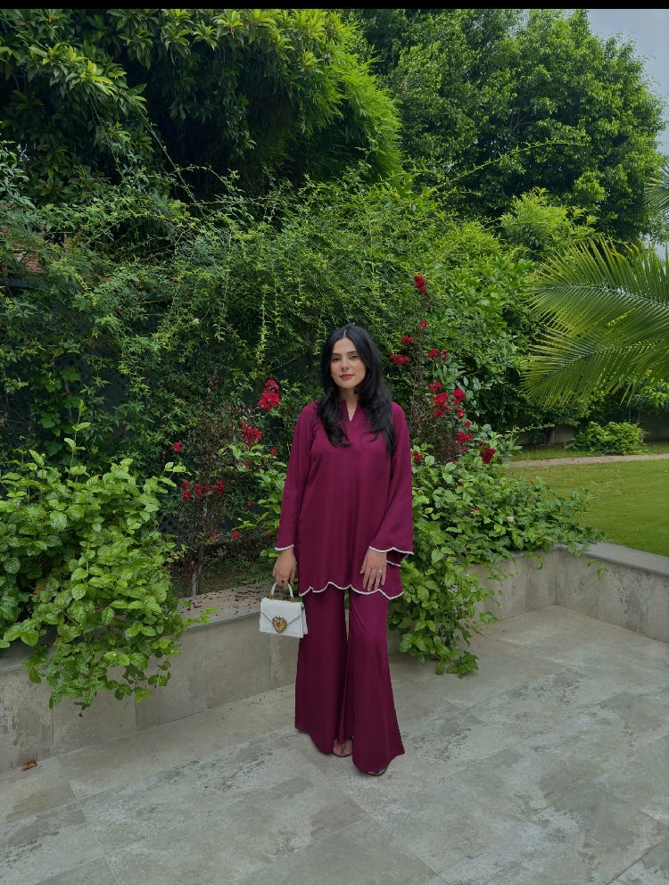 Picture of Manahils - Burgundy Co-Ord Set - Available at Raja Sahib