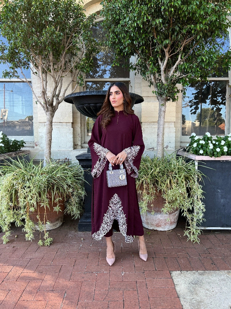 Picture of Manahils - Burgundy Embroidered Two Pc - Available at Raja Sahib