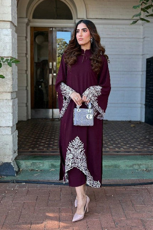 Manahils - Burgundy Embroidered Two Pc