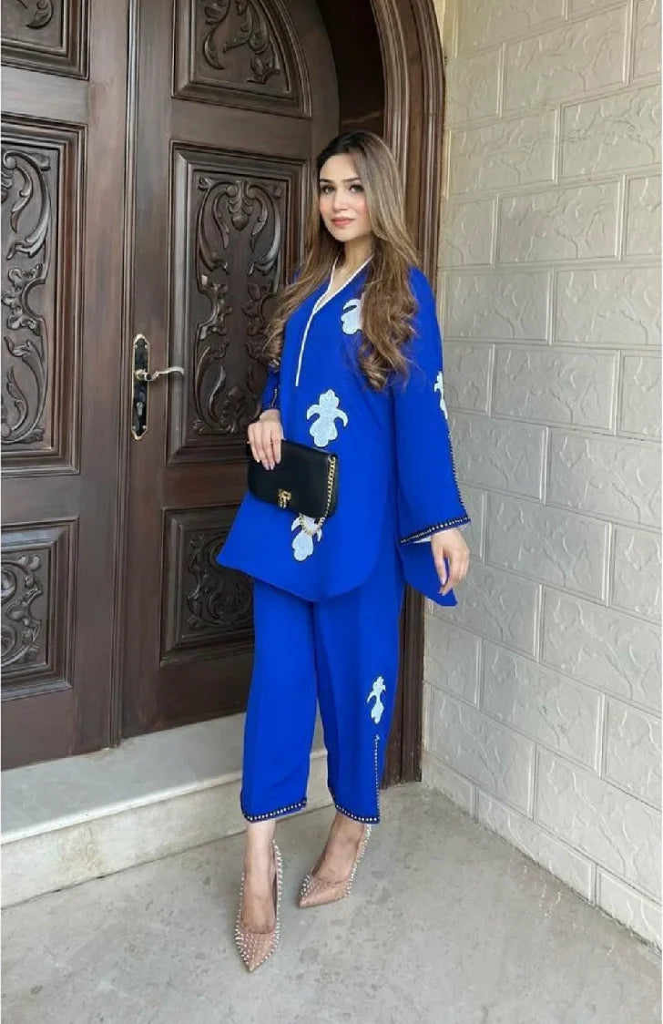 Picture of Manahils - Blue Embroidered Two Pc - Available at Raja Sahib