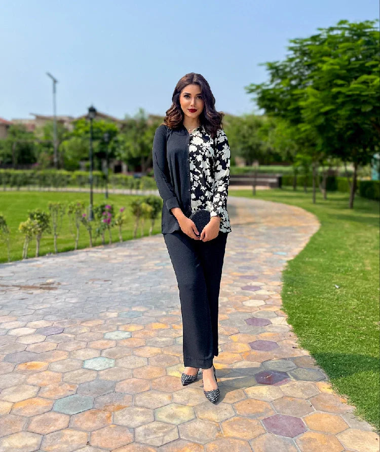 Picture of Manahils - Black Floral Set - Available at Raja Sahib