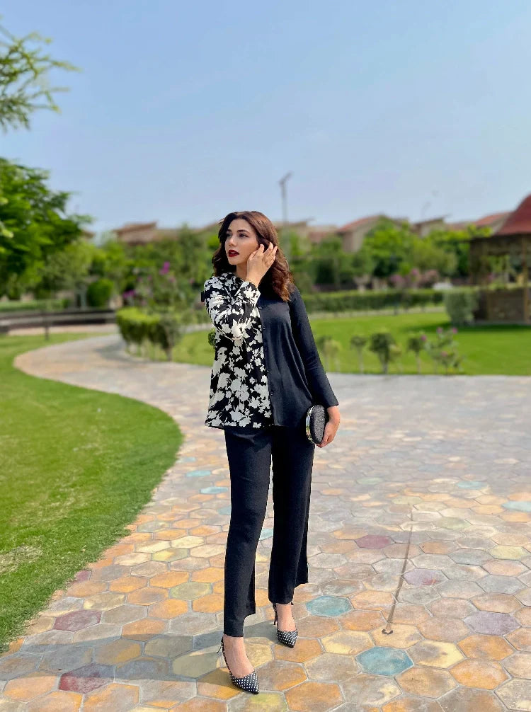 Picture of Manahils - Black Floral Set - Available at Raja Sahib