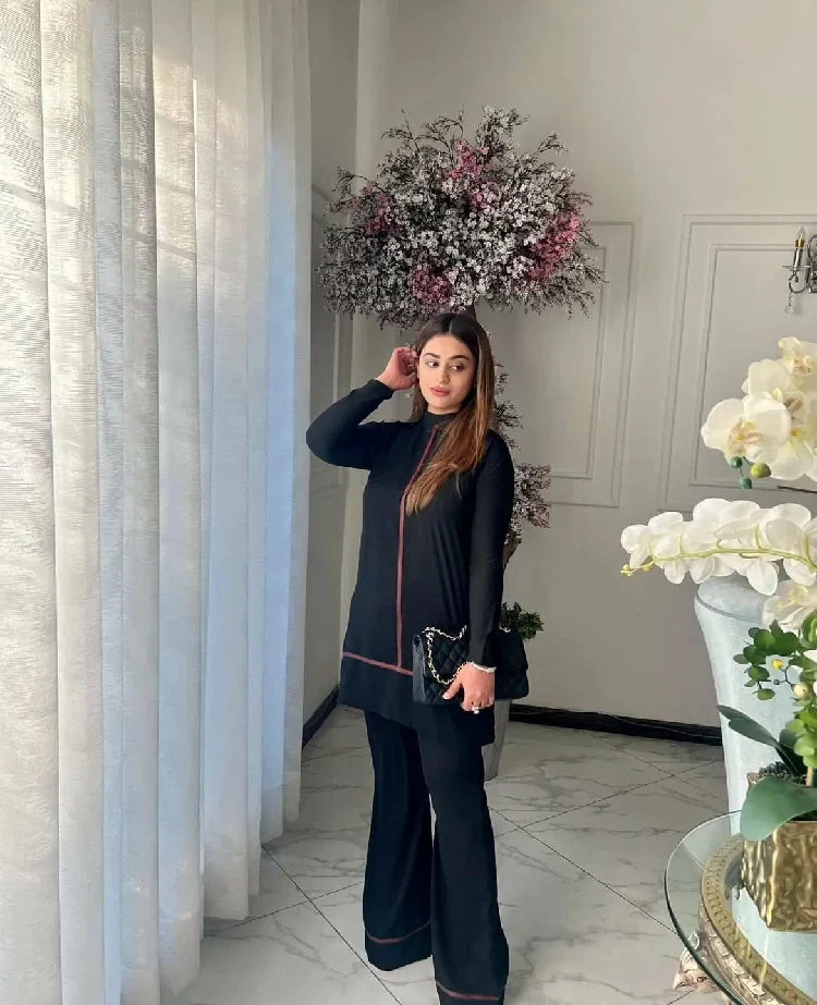 Picture of Manahils - Black Co-Ord Stripe. - Available at Raja Sahib