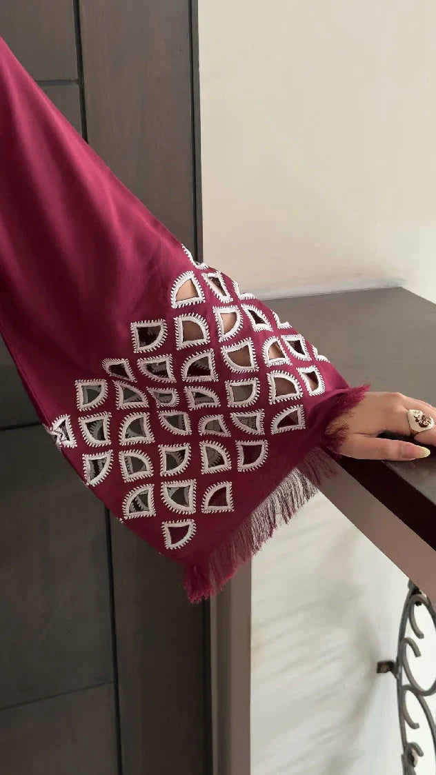 Picture of Manahils - Burgundy Maroon Embroidered Tunic - Available at Raja Sahib