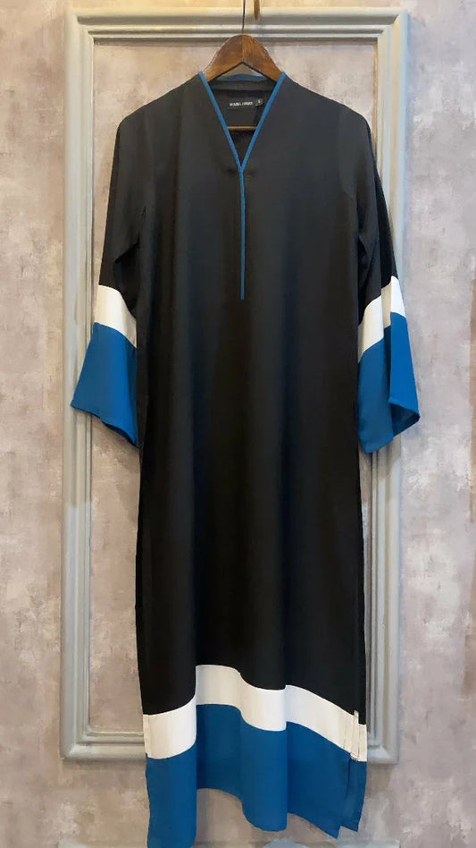 Picture of Manahils - Black Teal Shirt - Available at Raja Sahib