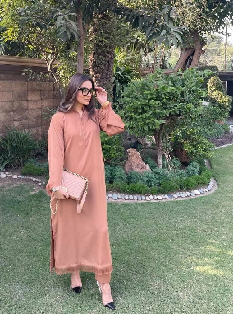 Picture of Manahils - Threaded Love (Two Pc) Camel Brown - Available at Raja Sahib