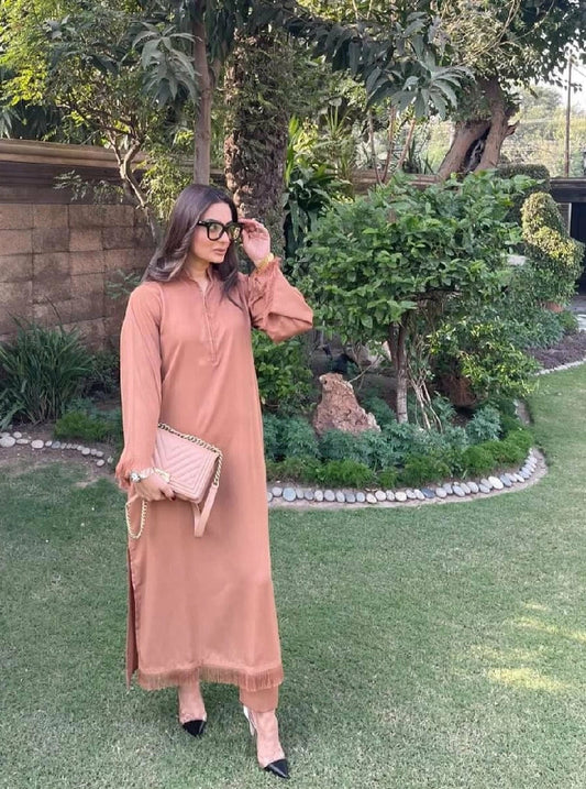 Picture of Manahils - Threaded Love (Two Pc) Camel Brown - Available at Raja Sahib