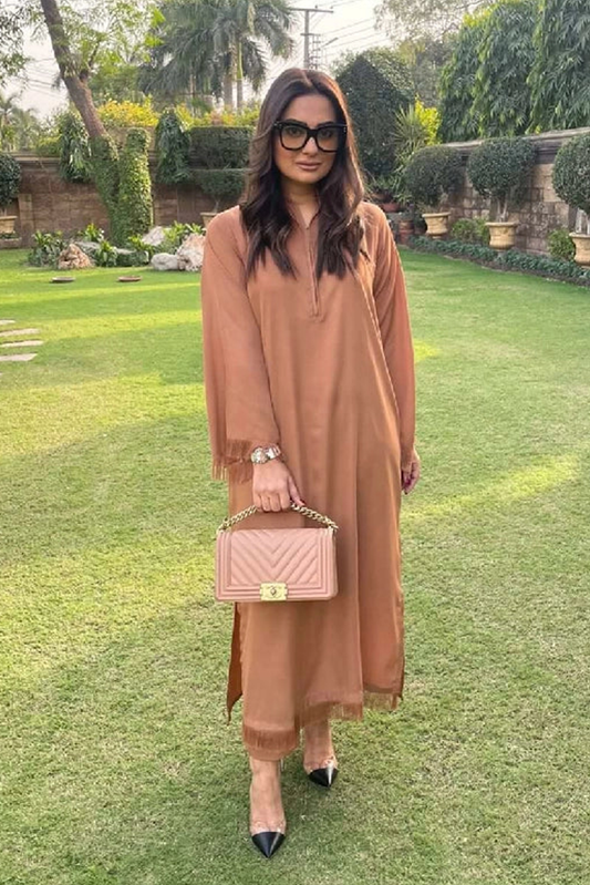 Picture of Manahils - Threaded Love (Two Pc) Camel Brown - Available at Raja Sahib