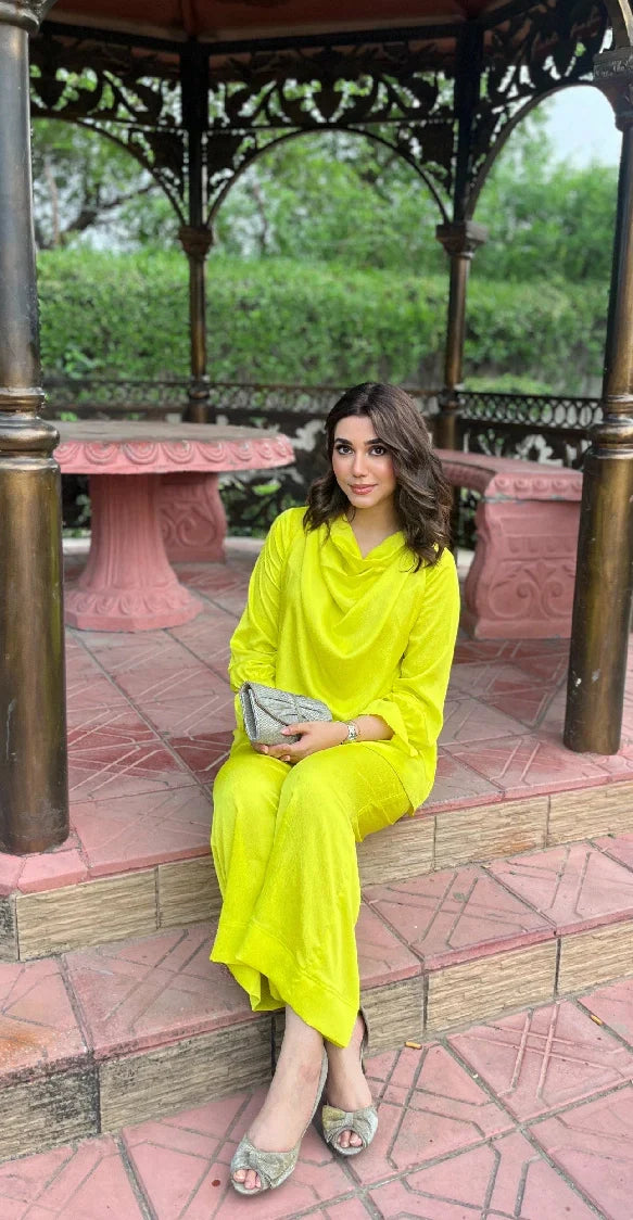 Picture of Manahils - Cowl Neck Lime - Available at Raja Sahib