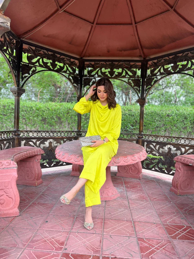 Picture of Manahils - Cowl Neck Lime - Available at Raja Sahib