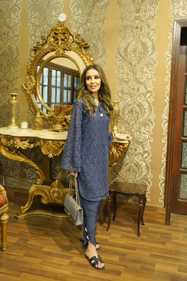 Picture of Manahils - Crochet Net With Tulip Blue - Available at Raja Sahib