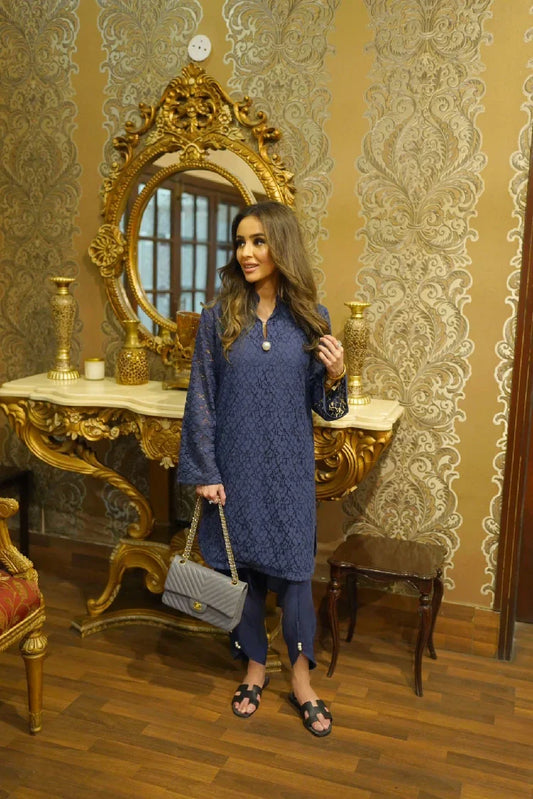 Picture of Manahils - Crochet Net With Tulip Blue - Available at Raja Sahib